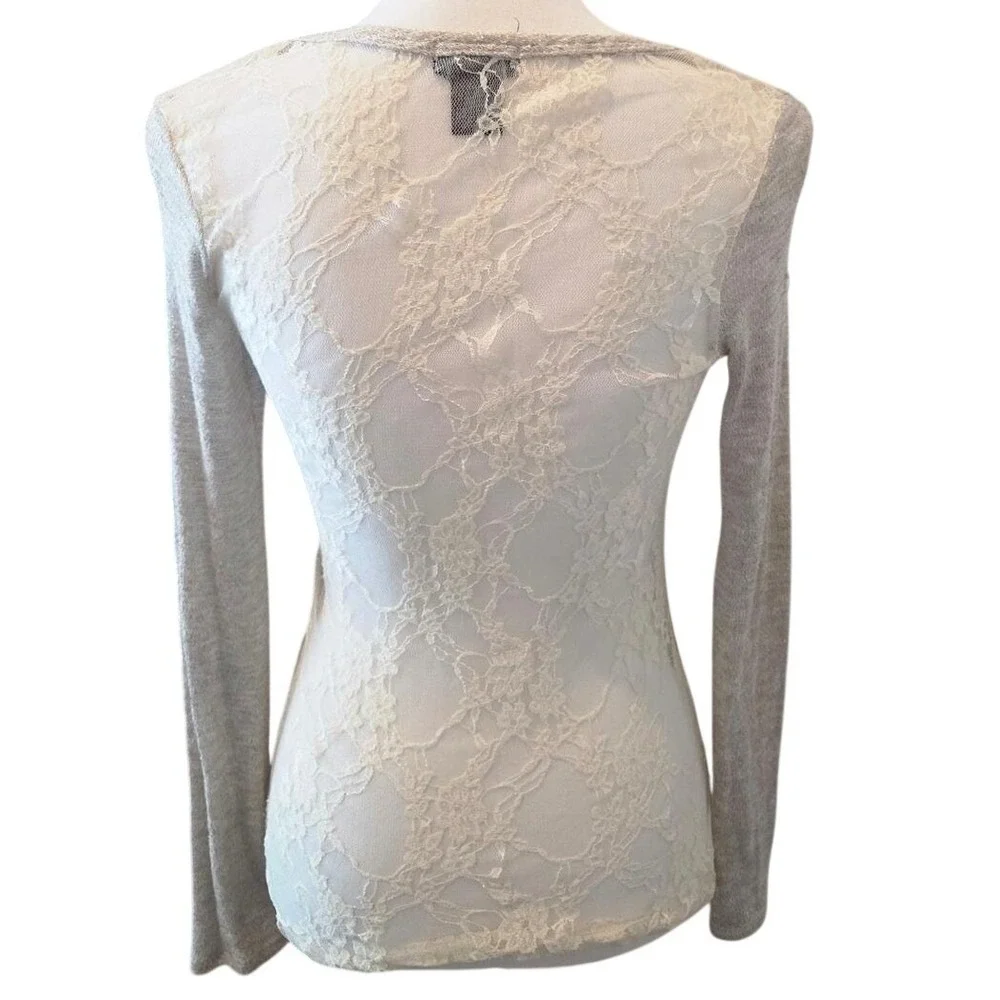 Wet Seal Long Sleeve‎ Knit Top Y2K Lace Back Sheer Metallic  Size Small Romantic